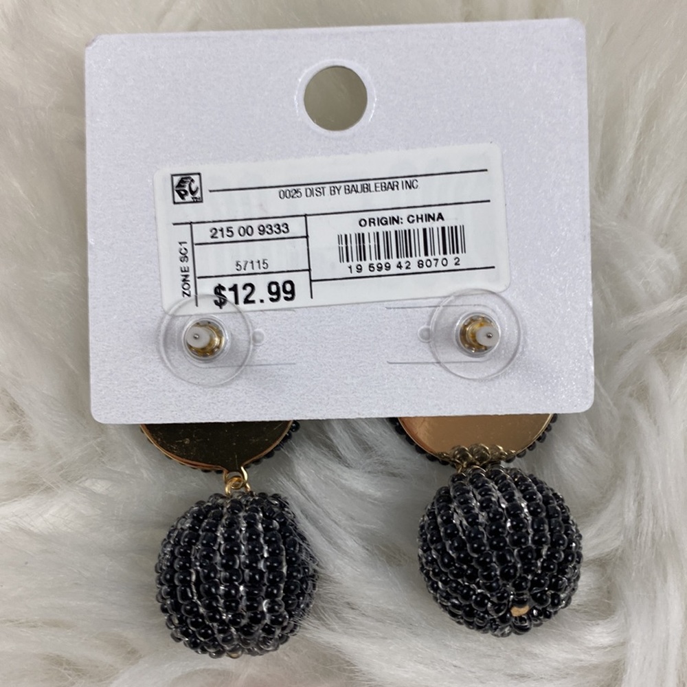 4/$20 SugarFix by BaubleBar Black Pearlescent Beaded Ball Drop Earrings - Picture 4 of 5